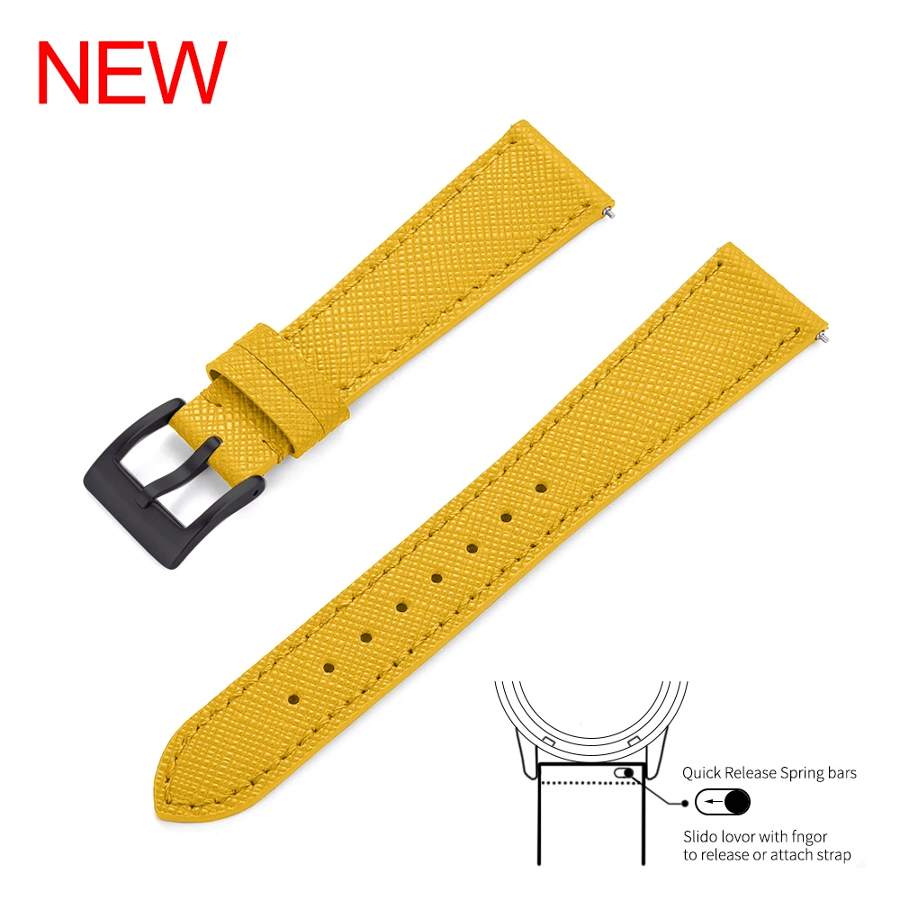 Vintage Stitched Leather Quick Release Watch Band - Retro Durable Replacement Strap