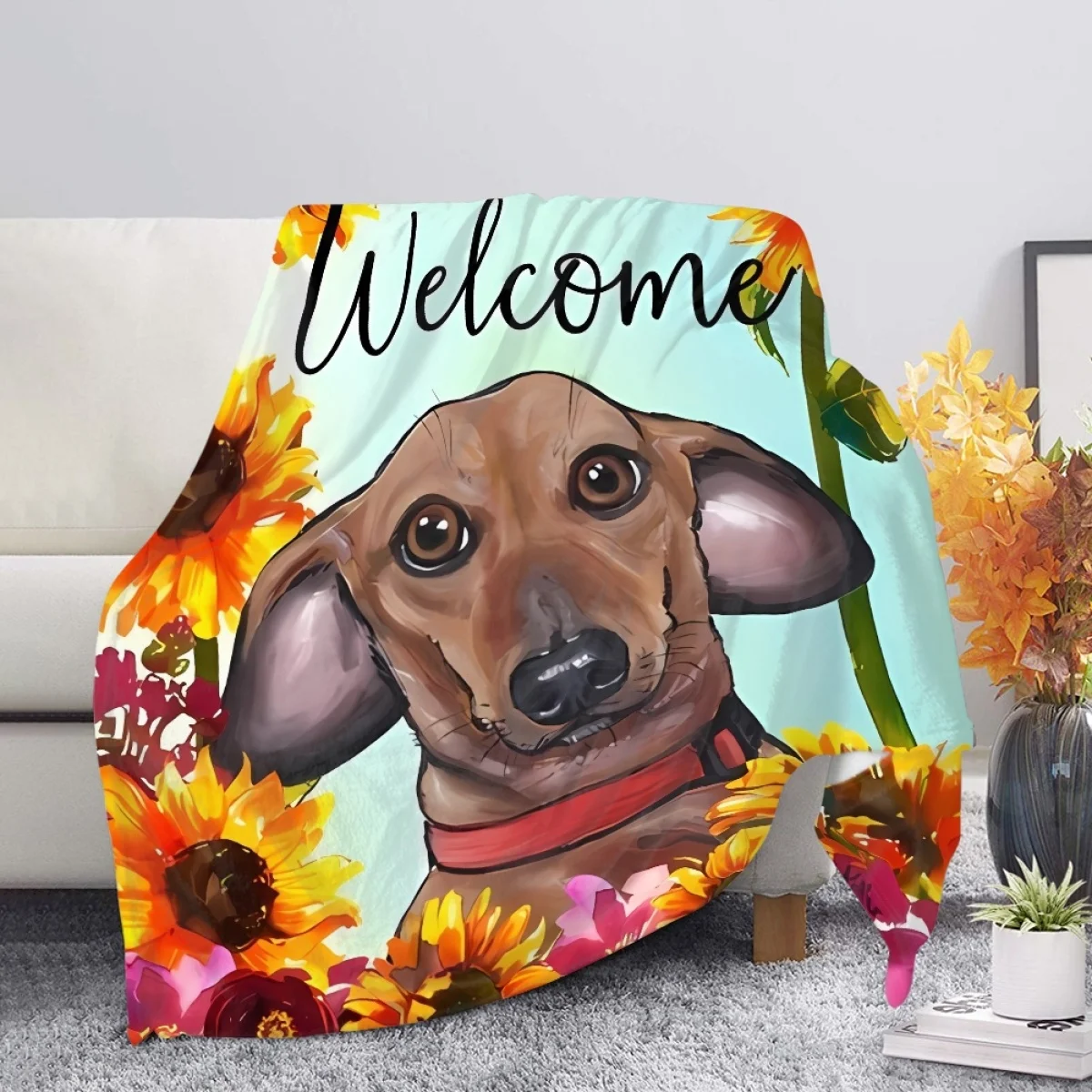 

TOADDMOS Sunflower Dachshund Welcome Autumn Design Plush Blanket Cozy Warm Soft Boys Girls Bedroom Blanket Office Dorm Nap Quilt