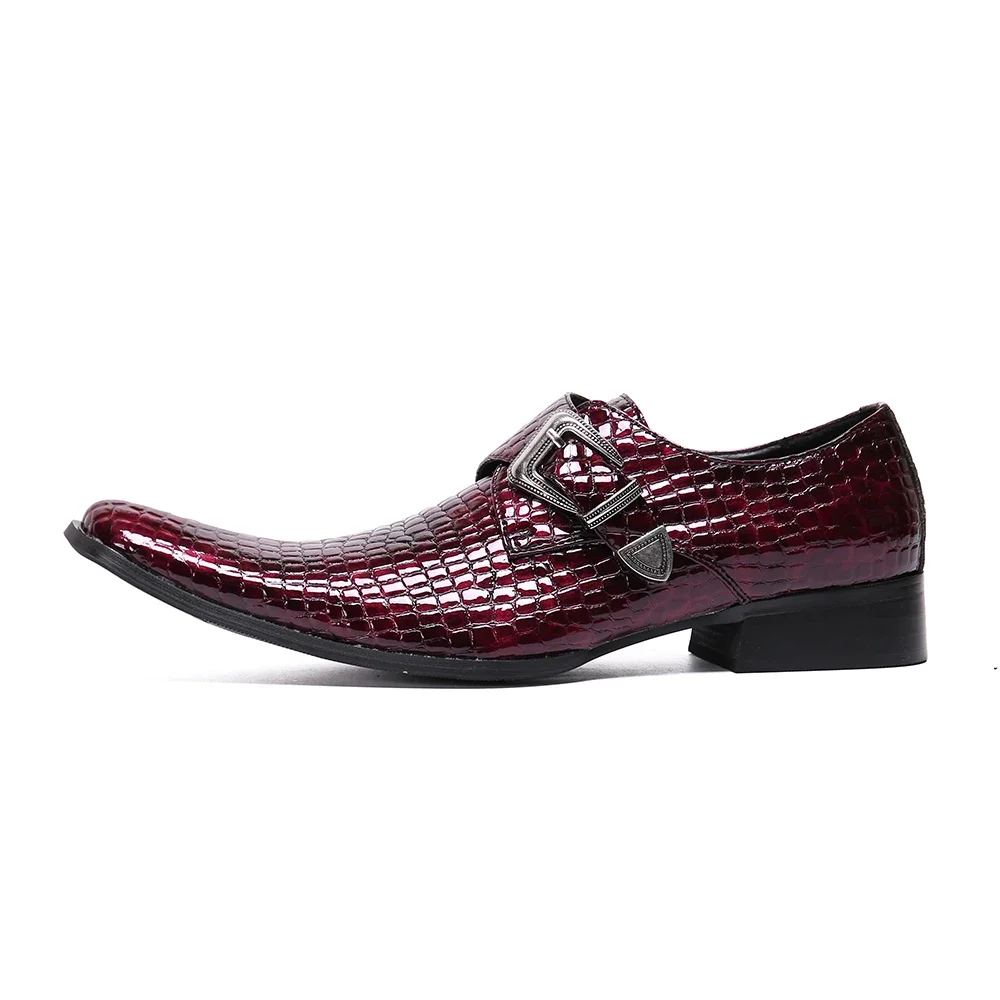 Fashion Red Round Toe Men Oxfords Shoes Genuine Leather Wedding Banquet Evening Shoes Male Business Snake Pattern Formal