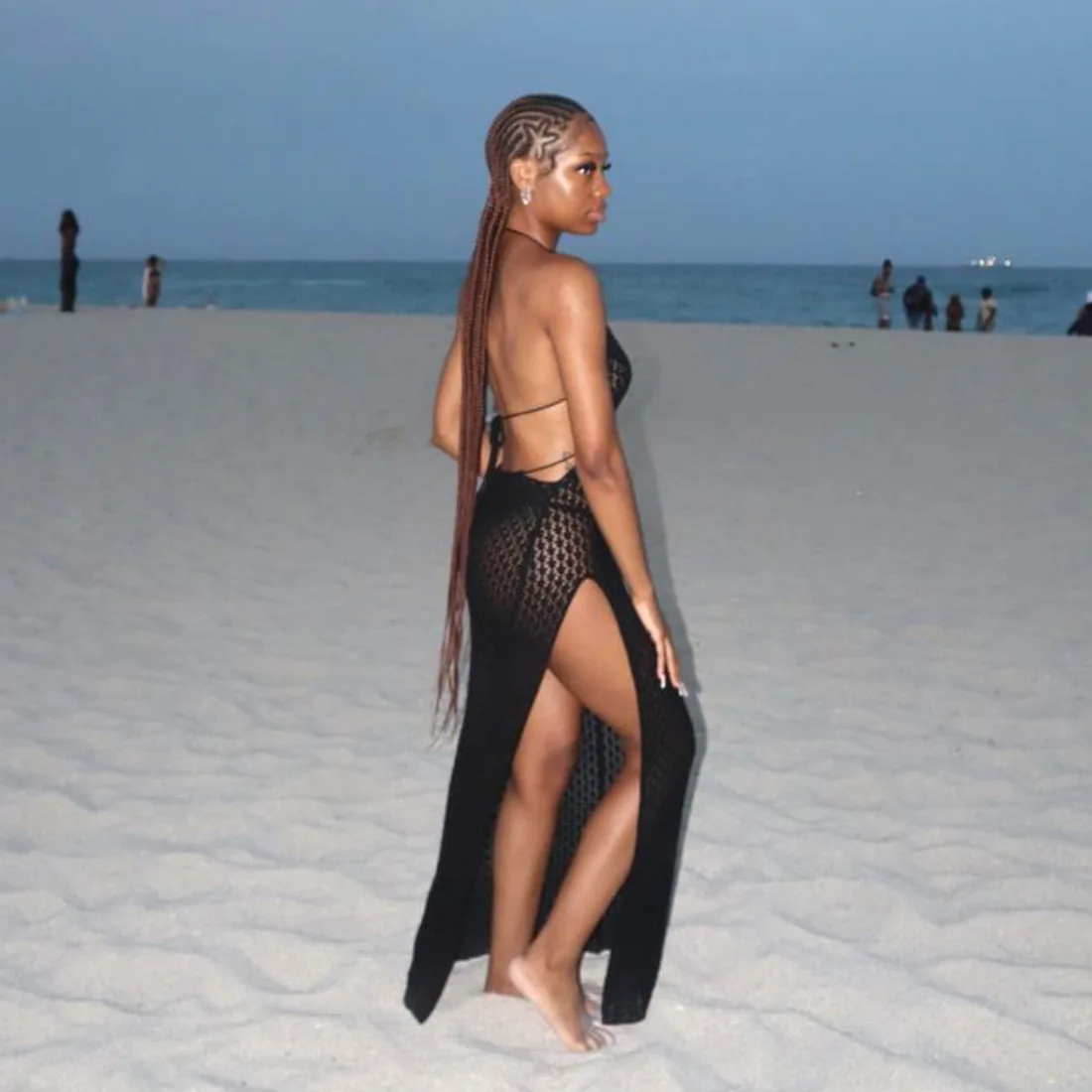 Vestidos de punto con abertura lateral para mujer, vestidos de fiesta de verano para playa y vacaciones, vestido ajustado con espalda descubierta, vestido largo de punto con abertura lateral