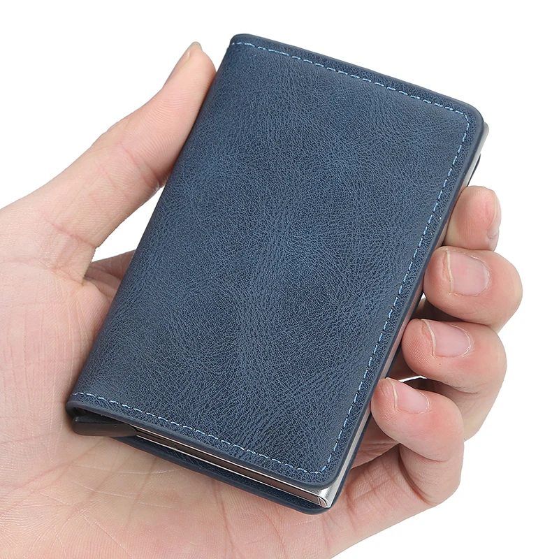 

Baellerry RFID Blocking Card Holder Leather Wallet for Men Women Luxury Credit Card Wallet Case Aluminium Metal Slim Cardholder