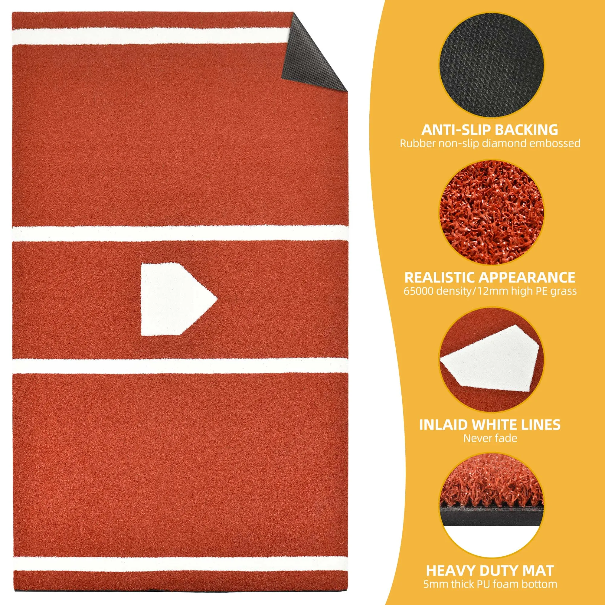 Red Synthetic Grass Turf Baseball Softball Batting Practice Hitting Mat 4