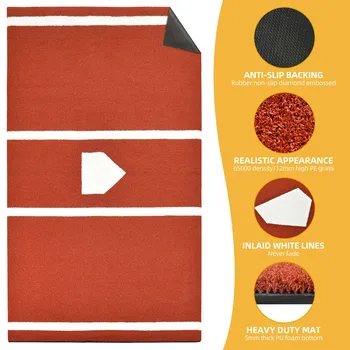 Red Synthetic Grass Turf Baseball Softball Batting Practice Hitting Mat 4