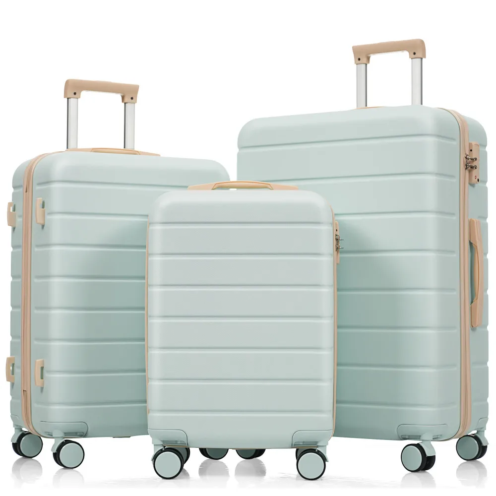 Ensemble de valises, tailles M-L-XL, valises rigides en ABS, ensembles de valises durables, valises avec roulettes pivotantes et serrure TSA, gris vert 1 Ensemble de valises, tailles M-L-XL, valises rigides en ABS, ensembles de valises durables, valises avec roulettes pivotantes et serrure TSA, gris vert 1