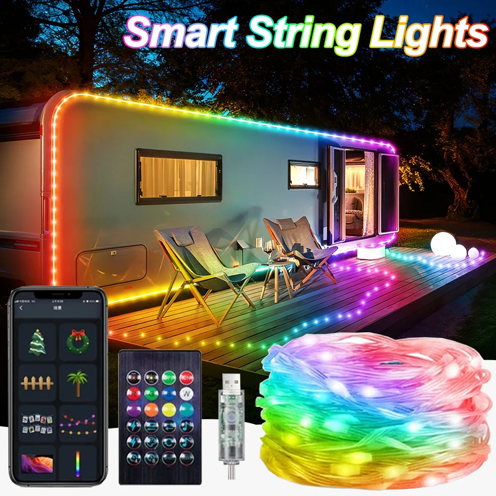 Guirlande lumineuse intelligente RGB USB 10M/33FT, étanche, avec contrôle par application, synchronisation vocale et musicale, décoration pour la Saint-Valentin