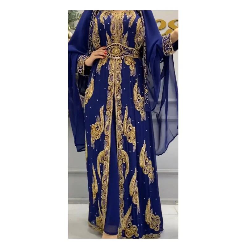 Blue Wedding Kaftans Farasha Abaya Dress Dubai Morocco Formal Dress European and American Fashion Trends