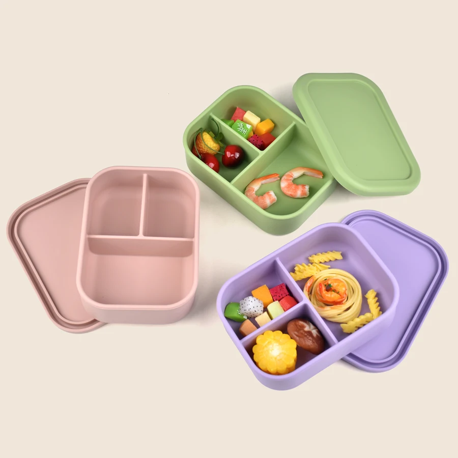 1PCS Baby Silicone Tableware Fruit Bento Box With Lid Students Portable Compartmentalized Storage Silicone Fresh-keeping Bowl 2