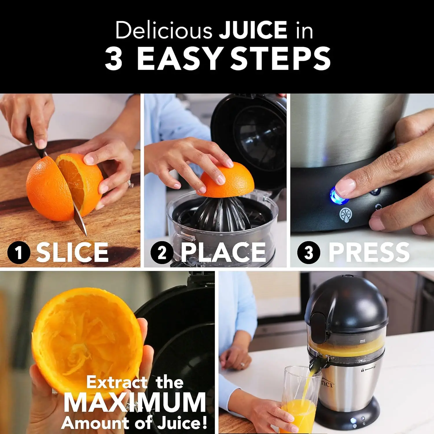 Hands Free Electric Citrus Juicer, 1-Button Juicer Machine, Orange Lime Grapefruit Lemon Squeezer, Easy to Clean Orange Ju 4