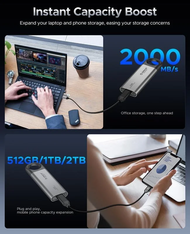오리코 포터블 SSD, 최대 2100MB/s, USB 3.2 Gen 2 * 2 USB-C, 외장형 솔리드 스테이트 드라이브, 윈도우, 맥 및 A와 호환
