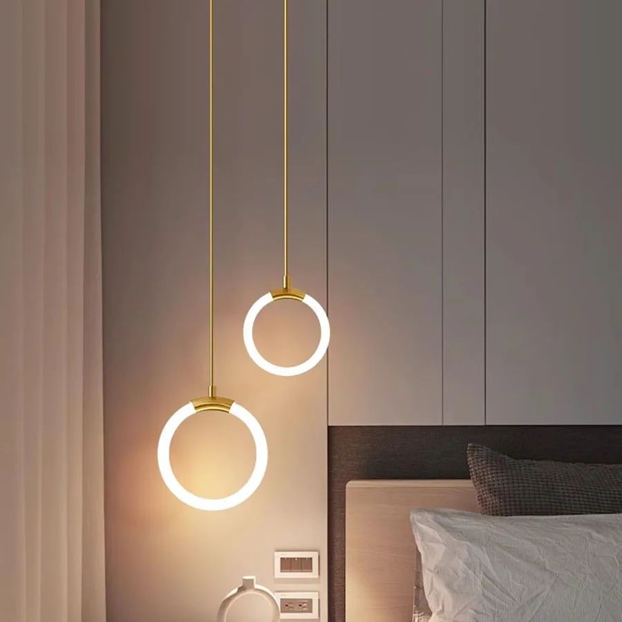 

Modern Simple Bedroom Bedside LED Pendant Lights Circle Rings LED Hanging Lamp Kitchen Island Shop Bar Cafe Long line Chandelier