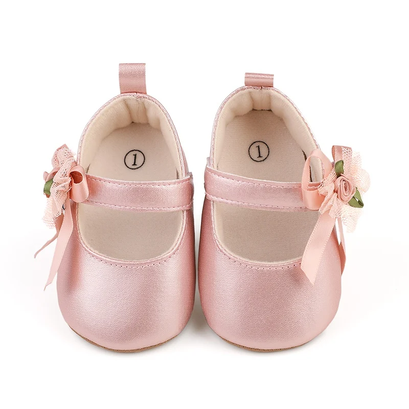 Baby Lace Bow Glossy Leather Shoes Children's Soft-Soled Non-Slip Toddler Shoes Female Baby Flat Bottom Casual