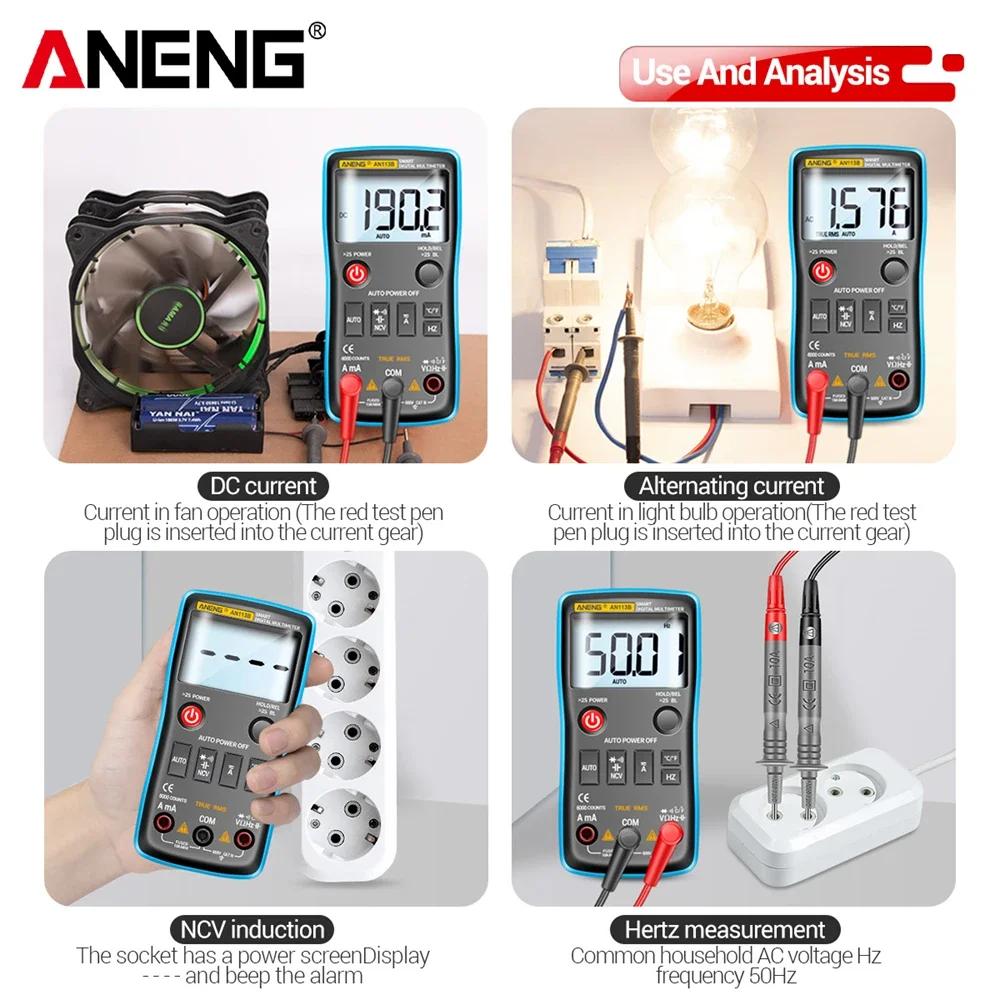 ANENG AN113B Digital Multimeter True RMS with Temperature Tester 6000 Counts Auto-Ranging AC/DC Transistor Voltage Meter digital multimeter multimeter tester