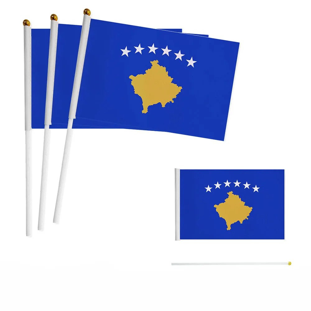 Z-One Bandiera 100Pcs Bandiera Della Mano Del Kosovo 14*21Cm Bandiera Nazionale Del Kosovo Piccola Bandiera Sventolante Tenuta In Mano Decorazioni Per