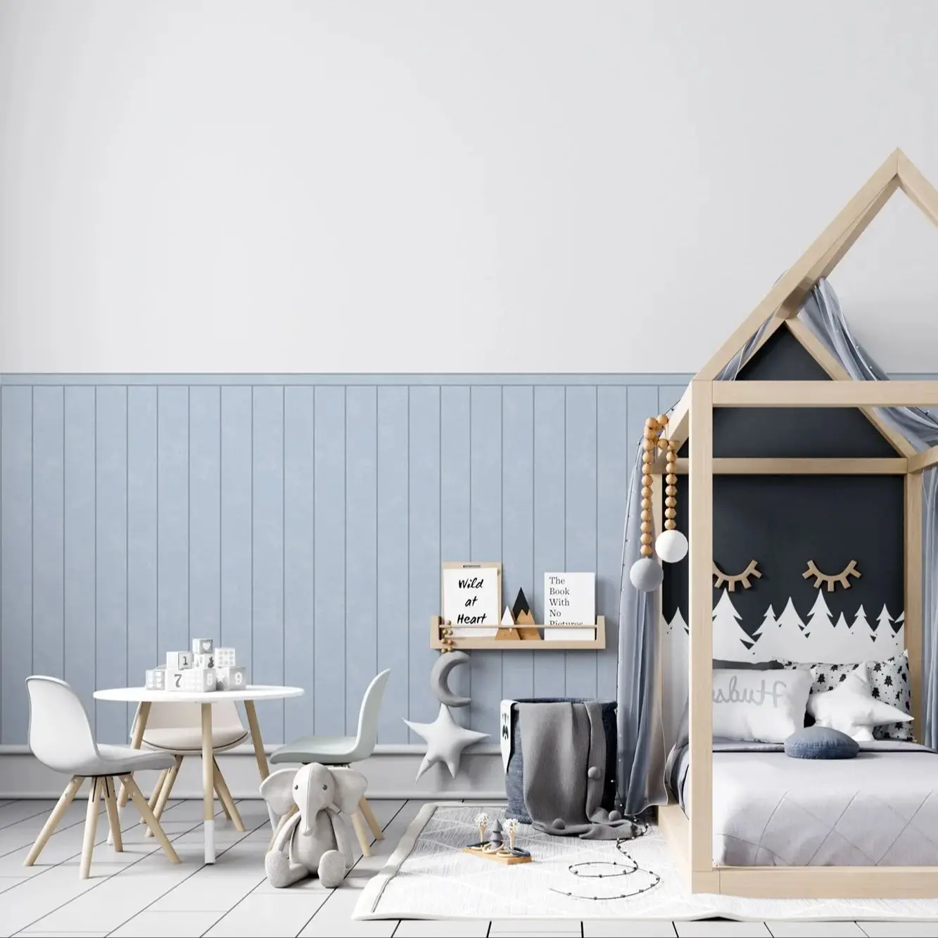 แผงวอลล์เปเปอร์สีฟ้า,วอลล์เปเปอร์ติดผนังด้านล่างสําหรับห้องเด็ก,Peel และ Stick Wall Papers,Self-กาว,50 ซม.* 112 ซม. 1