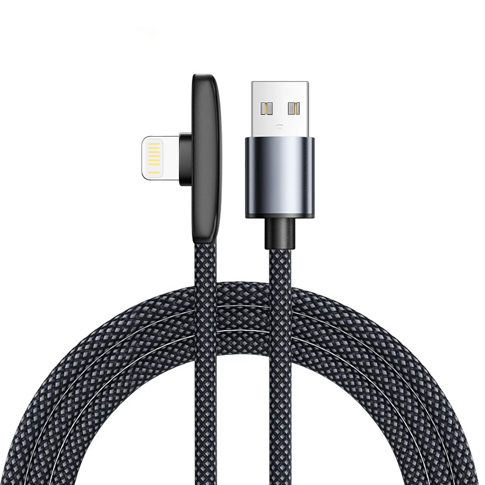 90-Degree Elbow Fast Charging Braided Cable - USB to Lightning Connector