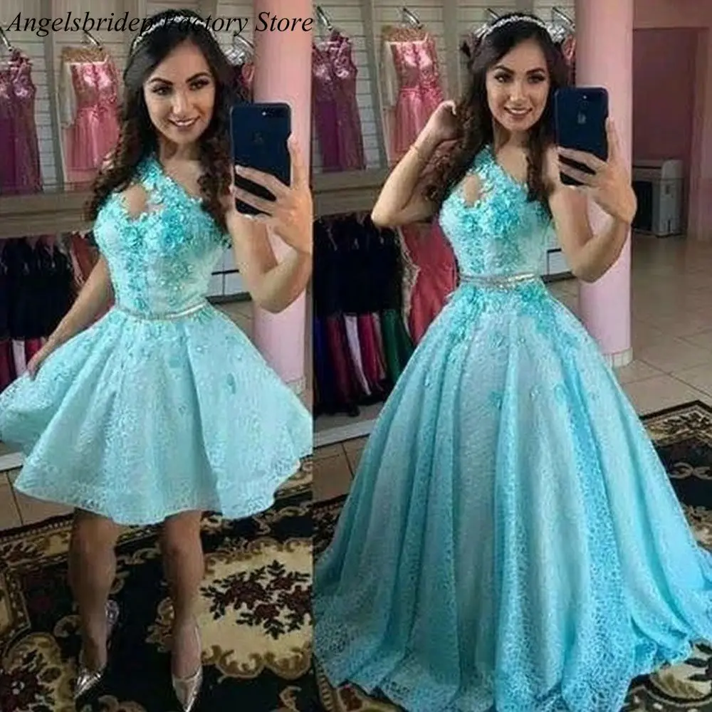 

ANGELSBRIDEP платье на одно плечо Quinceanera 2 в 1 съемный нарукавник Кружевная аппликация Короткое платье для выпускного вечера 16 милая девушка Новинка