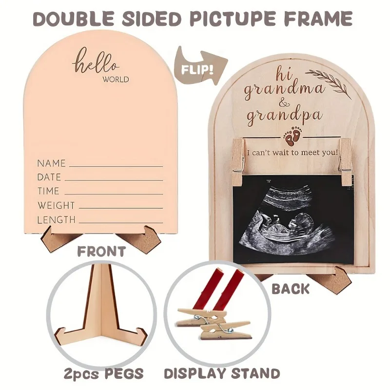 Creative Wooden Ultrasound Photo Frame Double-sided Pregnancy Announcement Decoration Gift