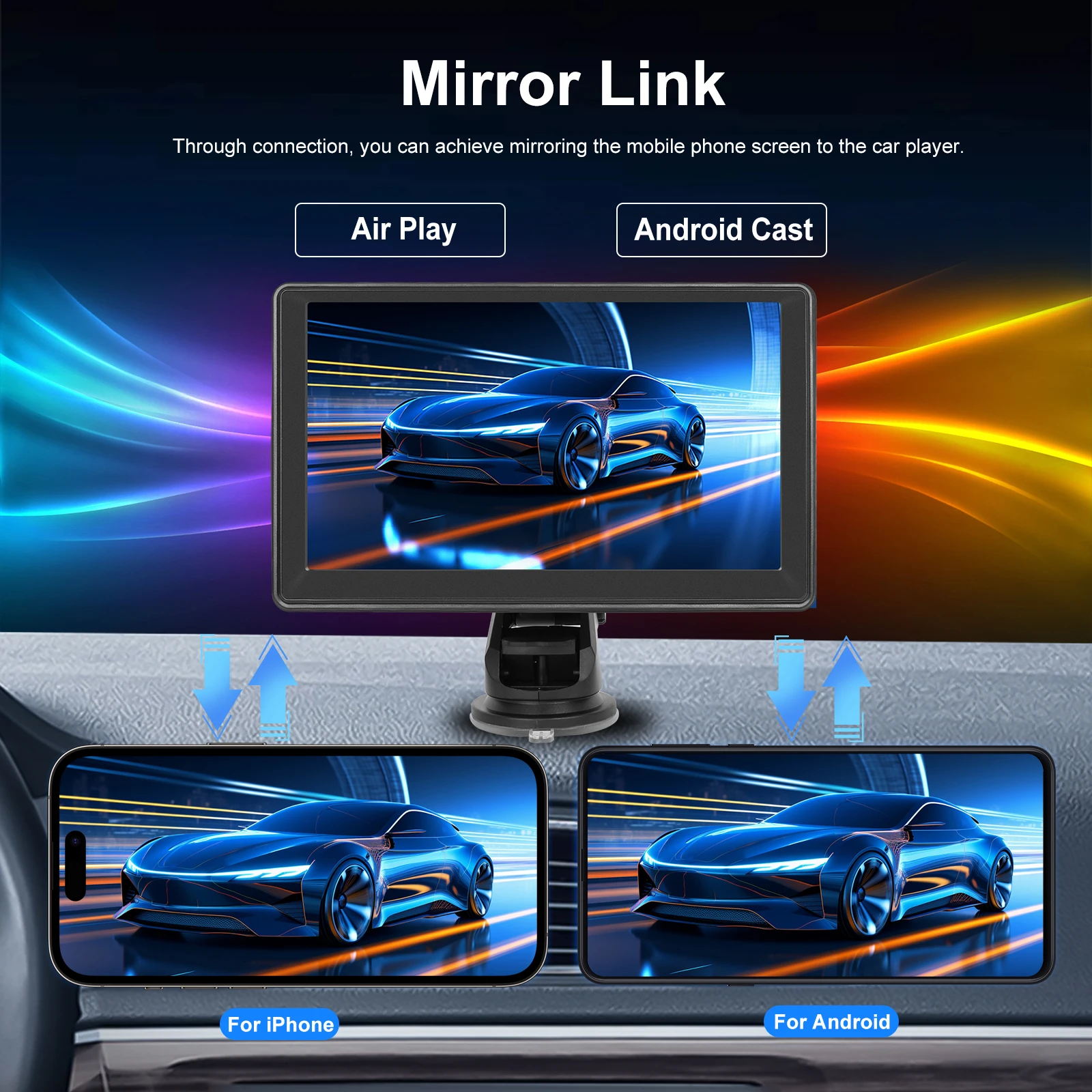 Reproductor MP5 Podofo de 7 Pulgadas con CarPlay Inalámbrico, Android Auto, Navegación GPS, Mirror Link, Transmisión FM, Pantalla Inteligente, Reproductor de Música BT, EQ, AUX, Audio, Monitor MP5 2