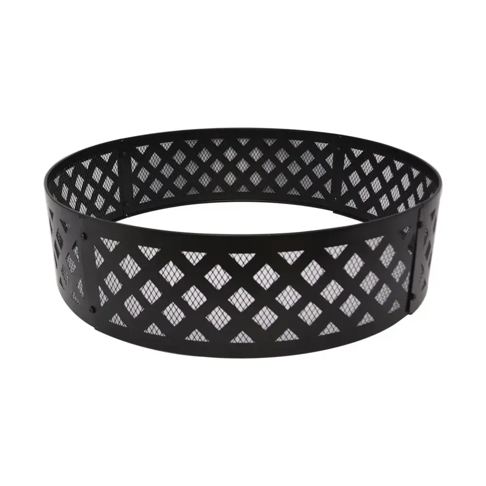 Fire Pit Ring Outdoor Metal Black 36" Round Steel Spark Screen Easy Assembly Firewood Holder Patio Backyard Decor Rust Resistant