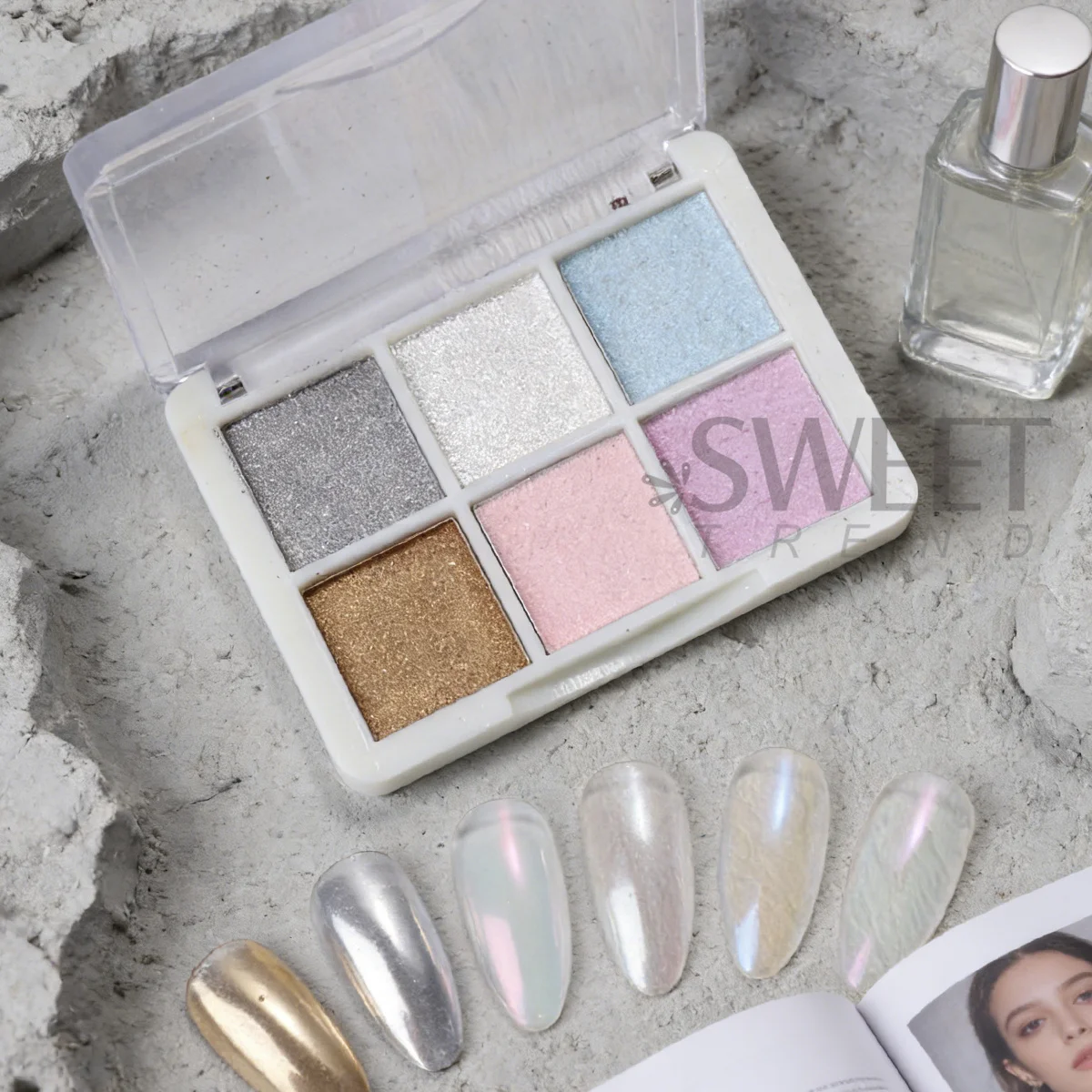 6 Colors Magic Mirror Solid Nail Powder Pigment Metallic Gold Silver Rubbing Dust Mermaid Aurora Elegant Flash Manicure Glitter