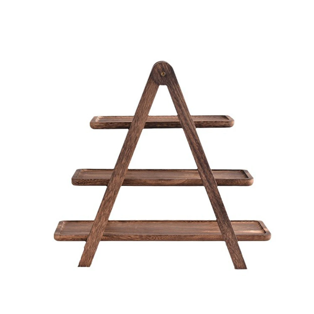 Wooden Serving Platter 3 Tier Serving Tray Multi-Function Rectangular Serving Stand Foldable Food Serving Rack for Wedding Party