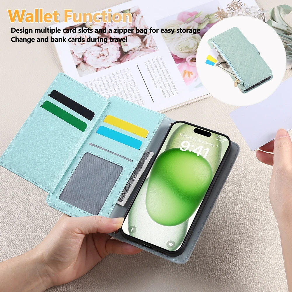 Leather Crossbody Wallet Phone Case with Cash and Card Holder and Adjustable Strap