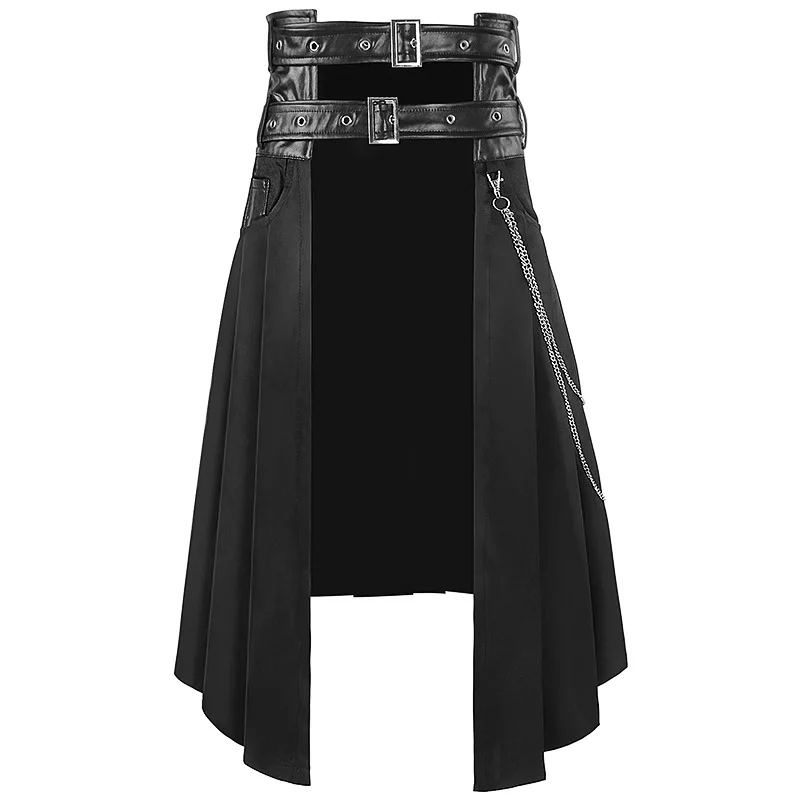 Unisex leather skirt for men, large size casual wear, gothic style, punk, rock, medieval, Scottish, spring and autumn