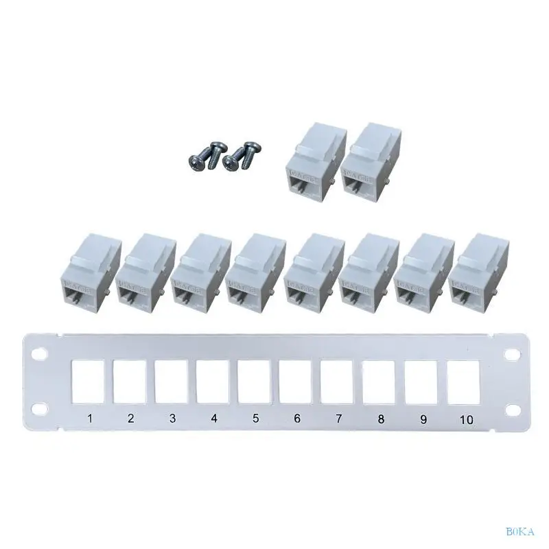B0KA 패치 패널 10 포트 CAT5E 인라인 키스톤 10G 패스 스루 커플러 패치 패널