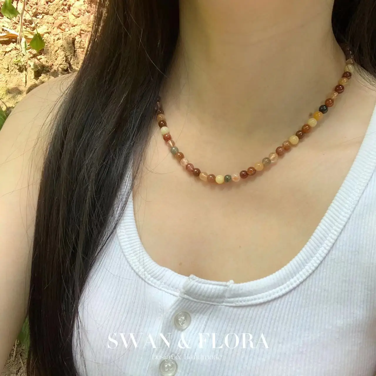 Crystal choker necklace quartz backdrop beaded by RasaVilJewelry
