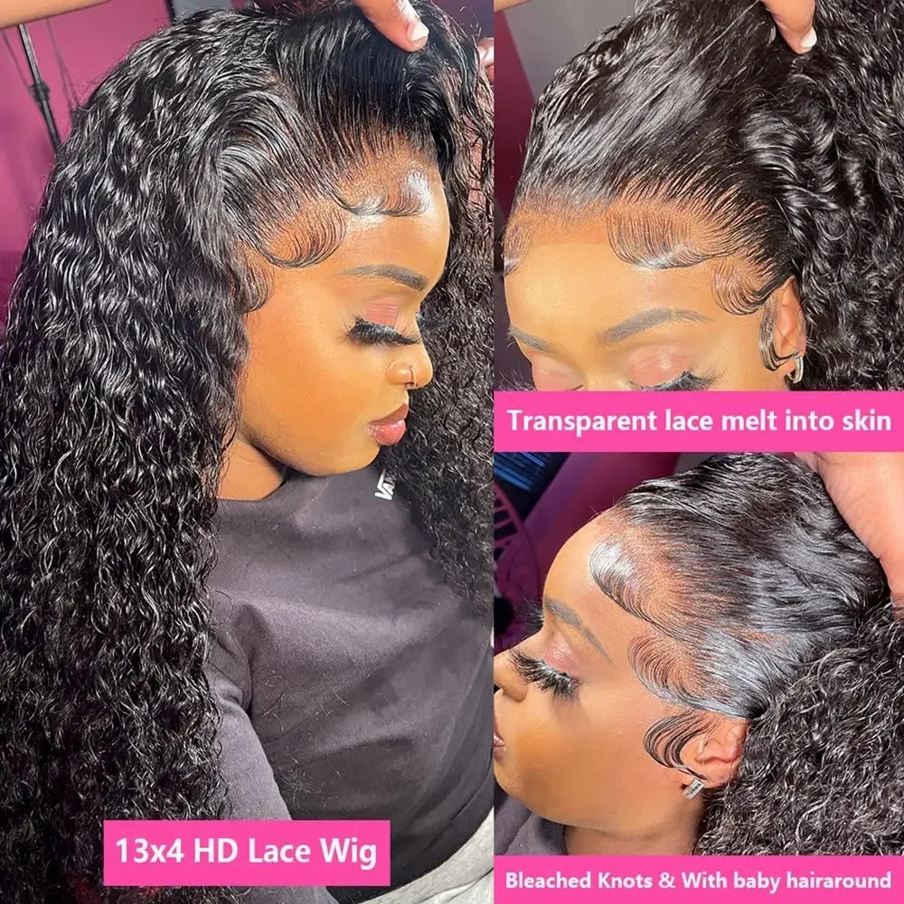 Parrucche di capelli umani ricci e crespi, con onda profonda, 13x6 HD Lace Frontal Wig, nere, brasiliane, 13x4 HD Lace Front, Remy, per donna - immagine 2