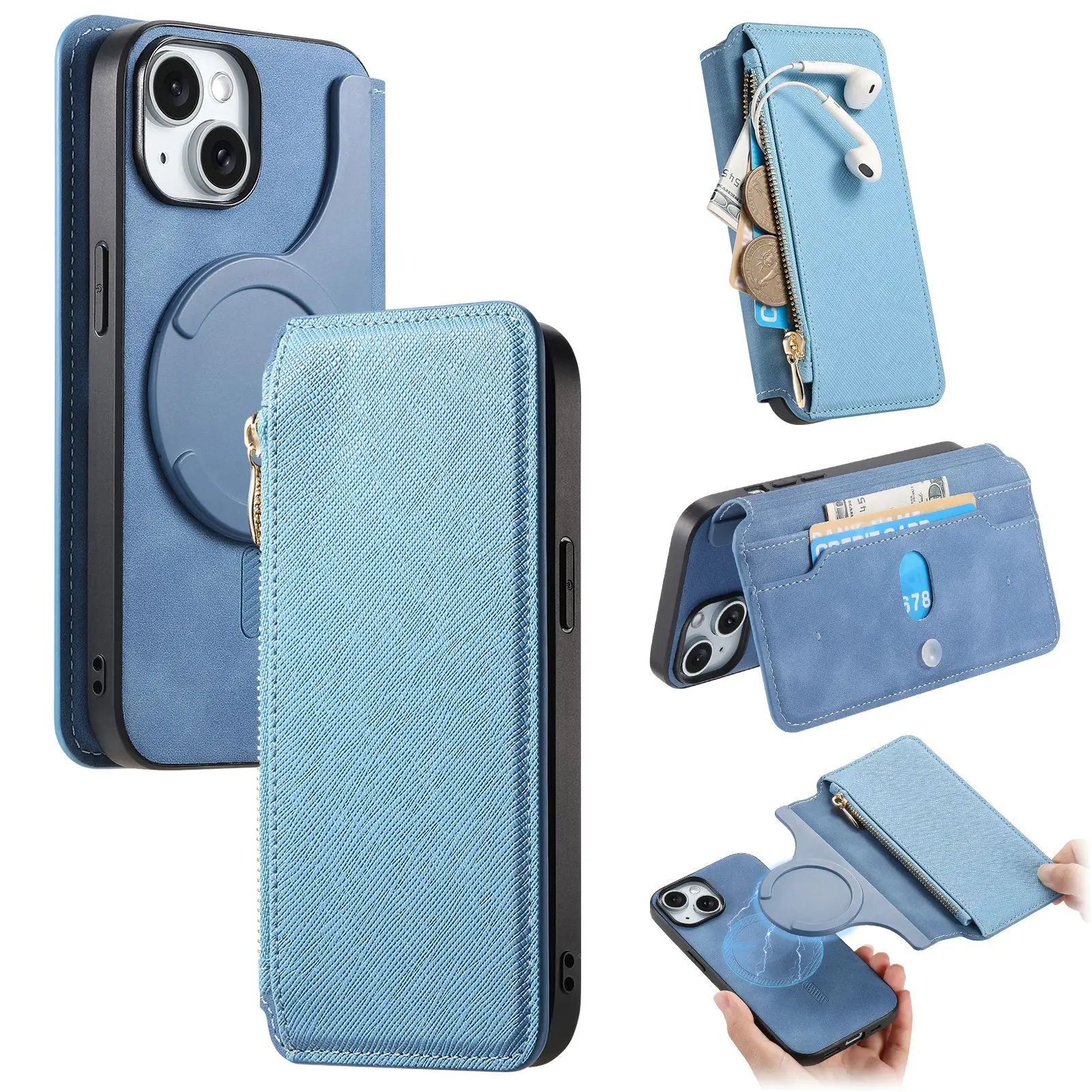 Leather Zipper Wallet Case with MagSafe and Credit Card Slot