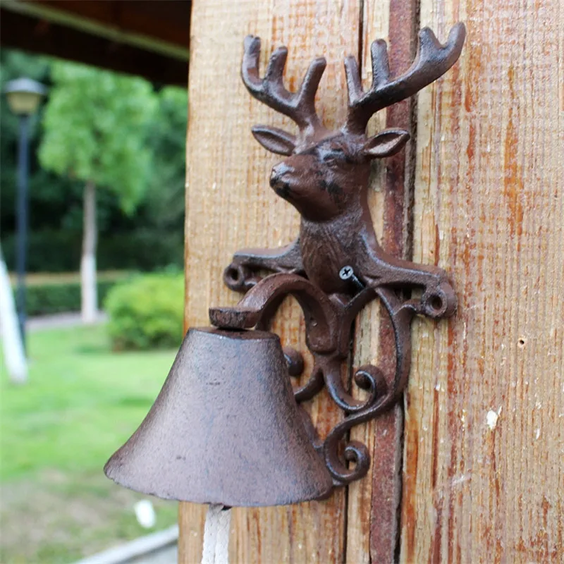 

Cast Iron Deer Stag Head Doorbell Door Bell Brown Wall Mount Animal Decoration for Farmhouse Farm Outside Outdoor Dinner Bell