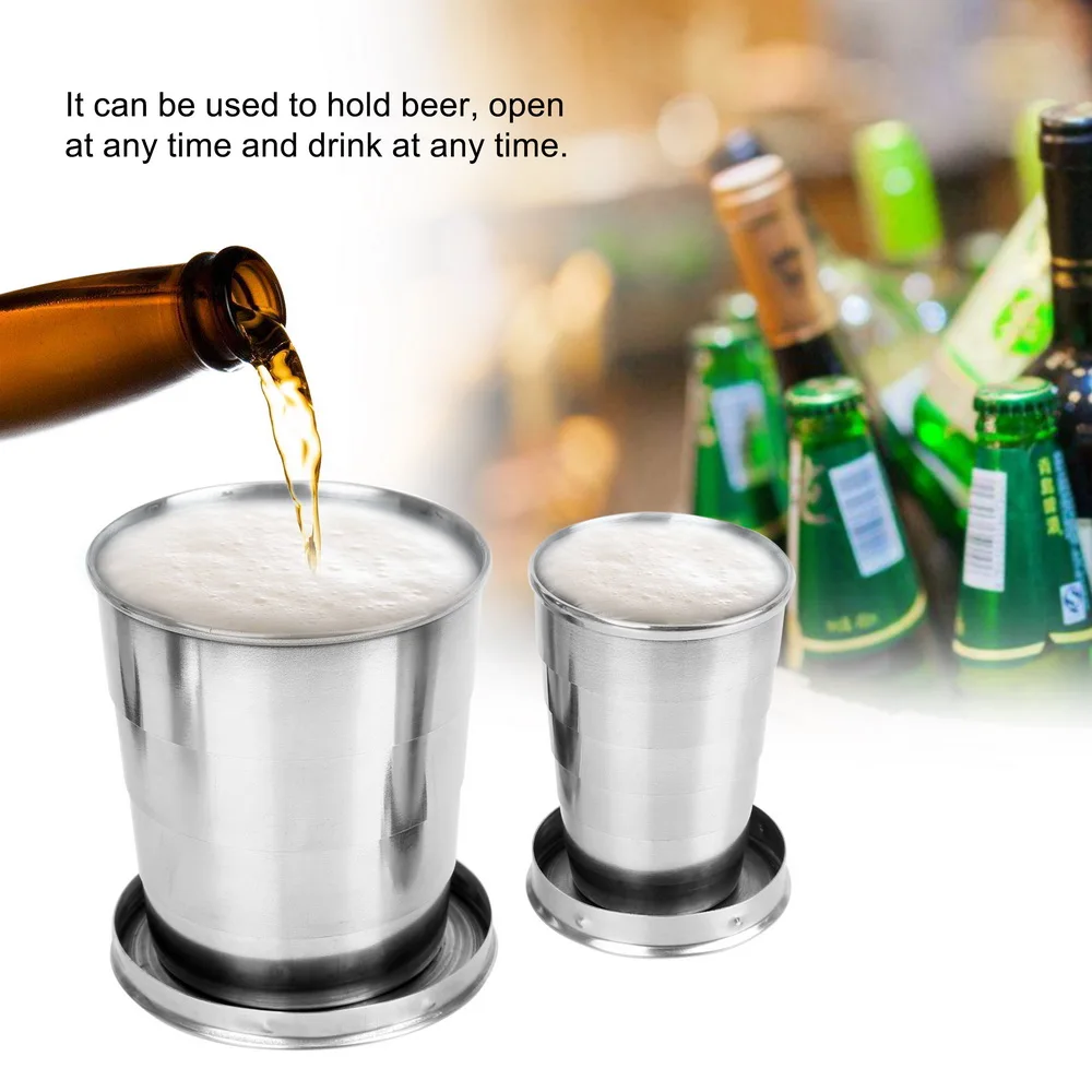 Portable Retractable Telescopic Collapsible Cups For Outdoor Travel With Keychain Stainless Steel Folding Cup Water Drinking Cup folding cup