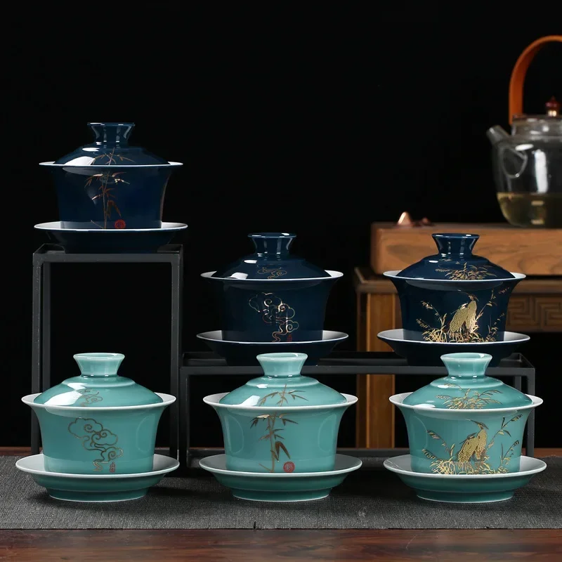 Large Ceramic Gaiwan Handmade Teacup Travel Tea Bowl Chinese Household Teaware Drinkware Personal Cup Tea Ceremony 220ml