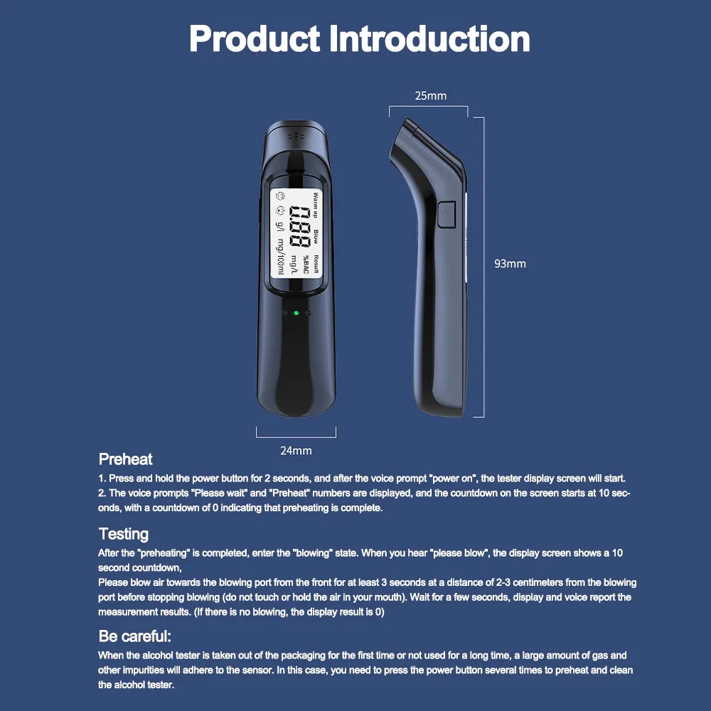 Alcohol tester Breath alcohol tester Non-Contact Breath Alcohol Detector Breathalyzer Rechargeable Portable LCD Digital Alcohol Diagnostic Tool Prevent Drunk Driving