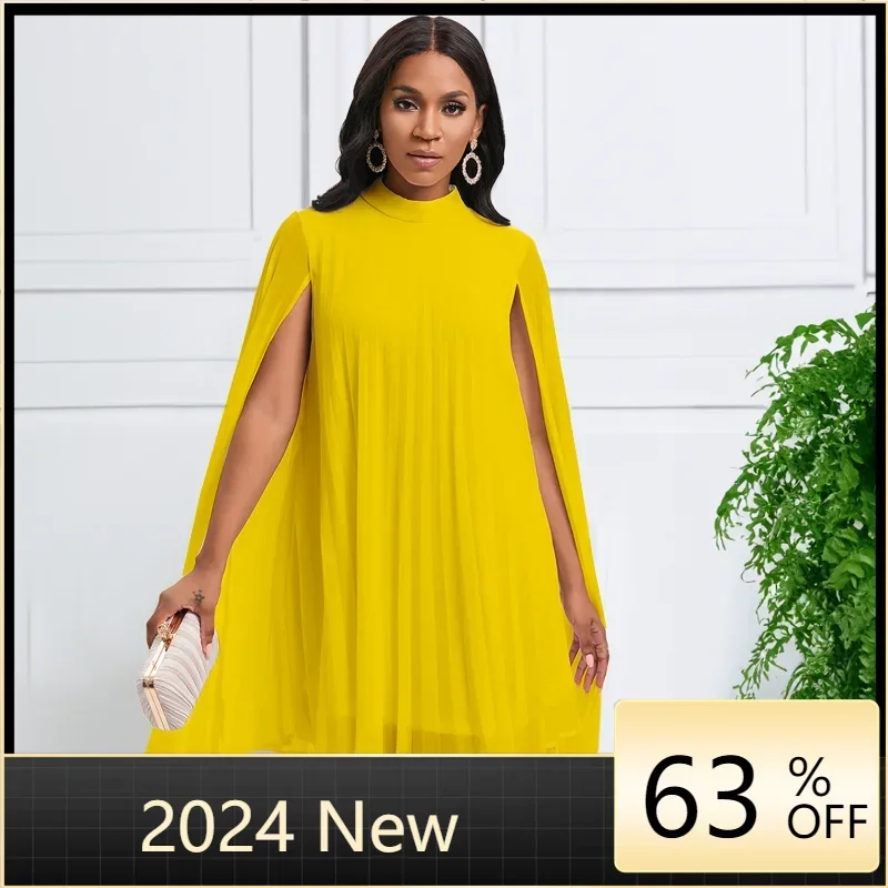 African Dresses for Women Summer Elegant African Women Party Polyester Bat Sleeves Pleated Dress Fashion Evening Birthday Gowns autumn new ruffle sleeves pleated chiffon shirt knitted strap half dress three piece elegant women s party dress outfits