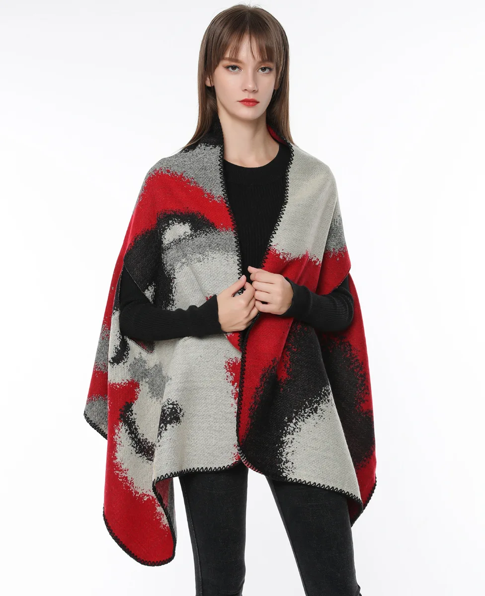 Fishbone Poncho Cashmere Poncho Scarf Fishbone Design Mens Scarf - Main Image