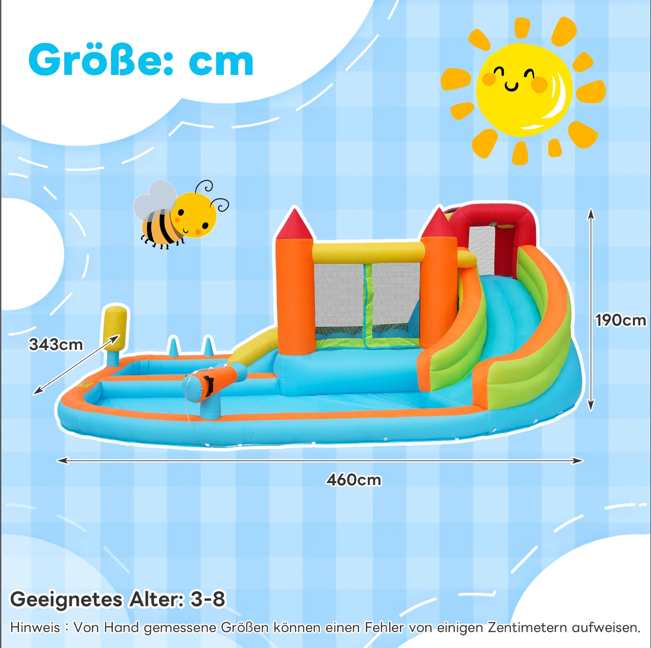 Multifunktionales aufblasbares Outdoor-Hüpfhaus mit Gebläse, Wasserrutsche, Trampolin, Basketballkorb und 2 Poolbereichen für trockene Nutzung. – Detail 10