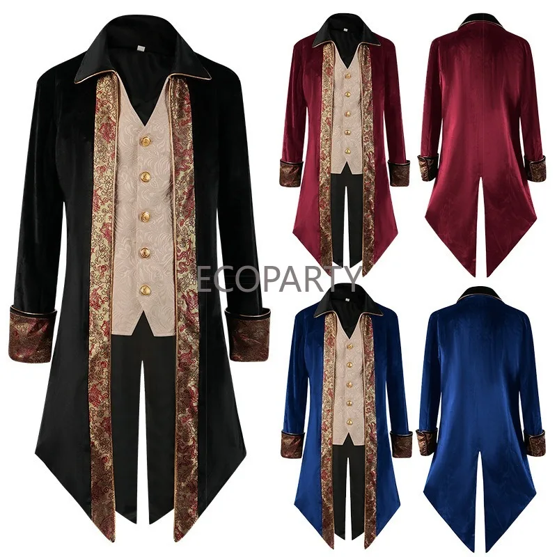 

Взрослый мужской Викторианский средневековый пиджак в стиле панк костюм для косплея на Хэллоуин плащ в готическом стиле Тренч в стиле стимпанк 3 цвета