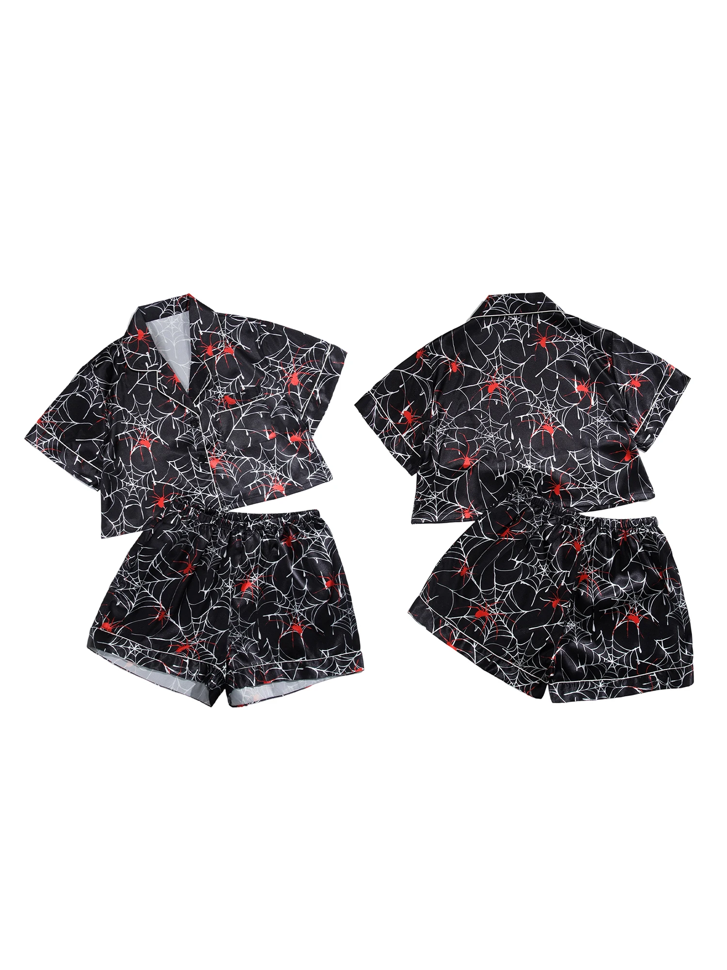 Women s Satin Pajama Set with Elegant Floral Print Button-Down Top and Matching Shorts for Comfortable Sleepwear