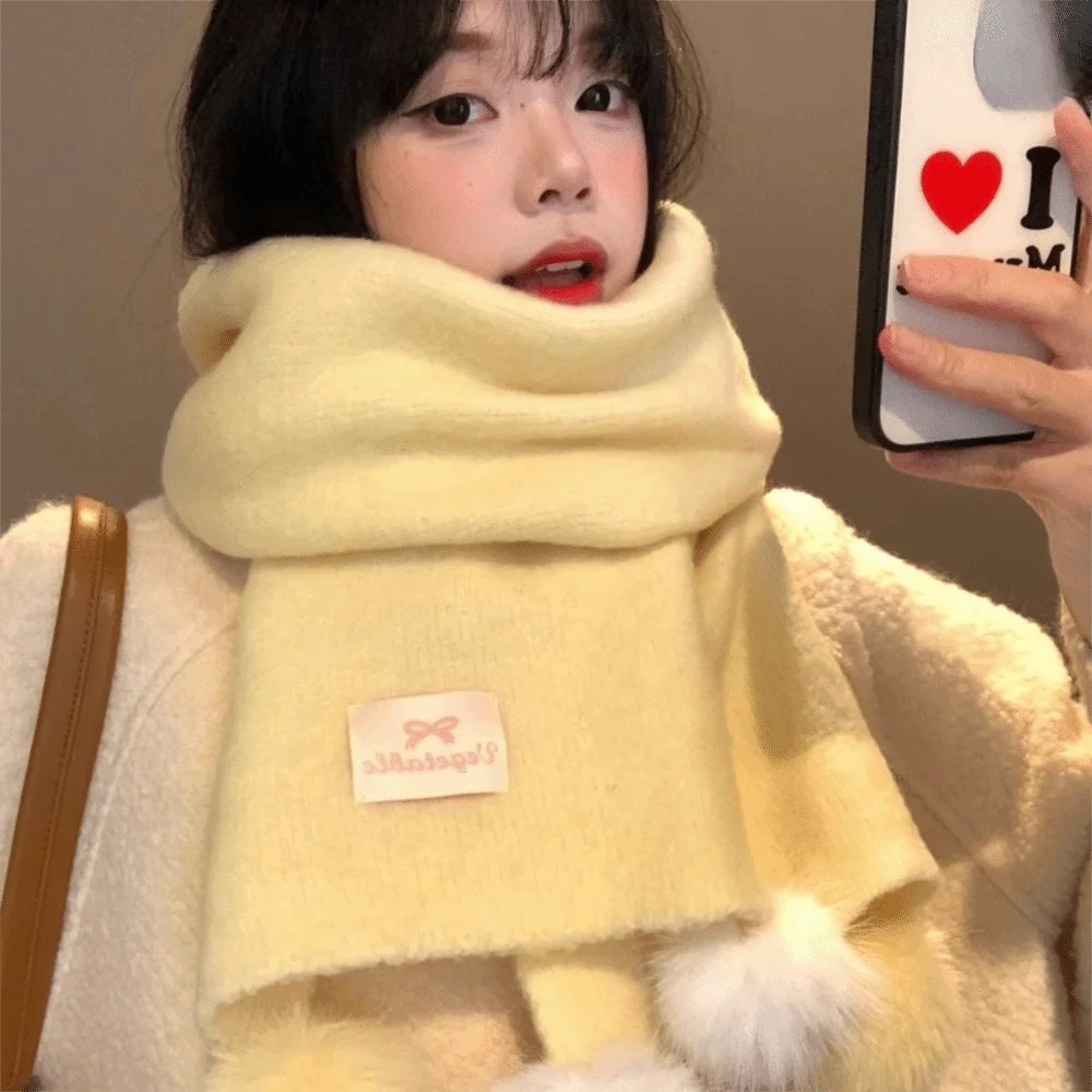 Thick Solid Color Polyester Women Scarf Neck Protection