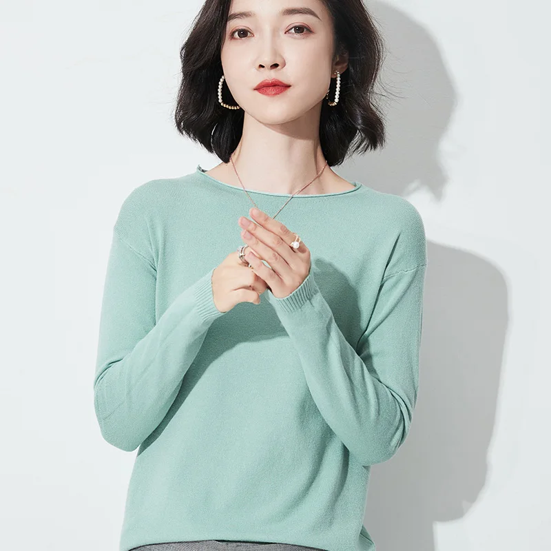 

2023 New Temperament elegant Crimped Cashmere sweater women Spring and Autumn V-neck/O-neck loose cashmere thin sweater women