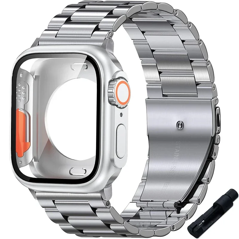 Sleek Stainless Steel Watch Band with Protective Ultra Bumper Cover