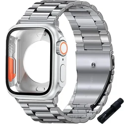 Sleek Stainless Steel Watch Band with Protective Ultra Bumper Cover - Series 456 SE 44MM (Silver - Silver Case2)