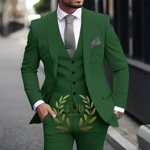 Men's Khaki 3-Piece Suit Classic Peak Lapel Business Formal Wedding Groom Slim Fit Elegant Gentleman Style Fashion Blazer - Image 25