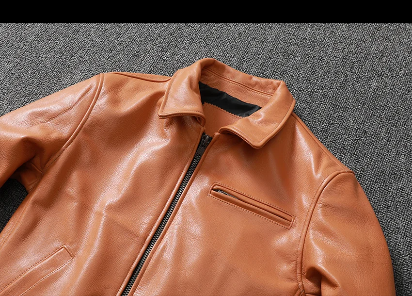 Winter Vintage Top Layer Cowhide Leather Jacket Men Plus Size Swallow Tail Short Slim Youth Trend Coat mens lambskin coat