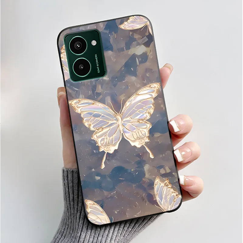 Luxury Fashion Butterfly Flower Painted Black Soft TPU Silicone Phone Case