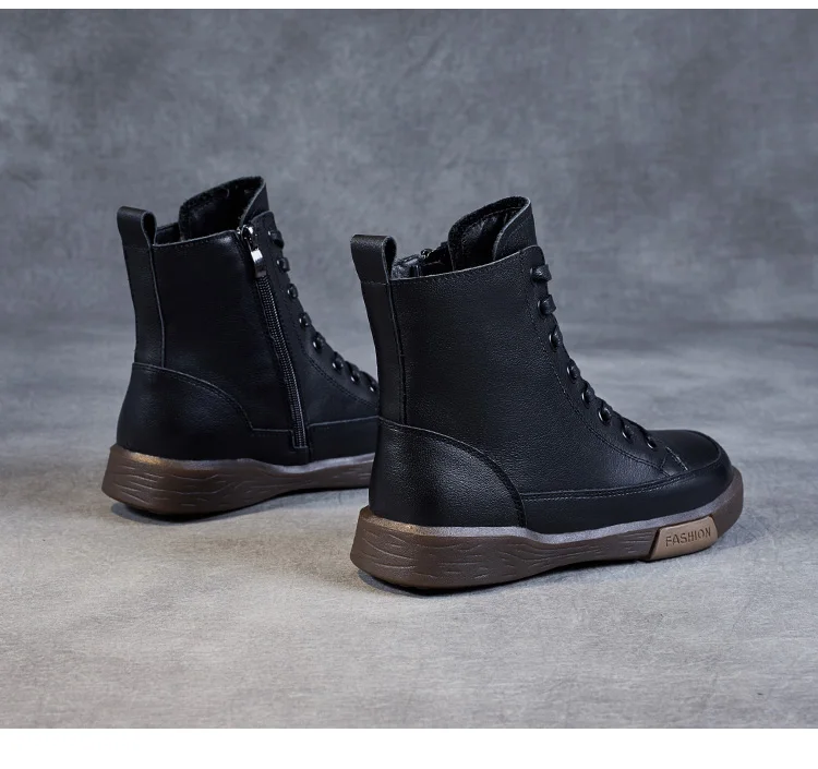 Handmade Retro Leather Ankle Boots: Women's Winter Flats - true deals club