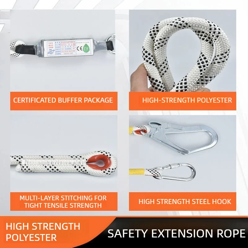 Durable Outdoor Safety Rope with Secure Locking Mechanism and Hook Connector for High Altitude Work - 2M