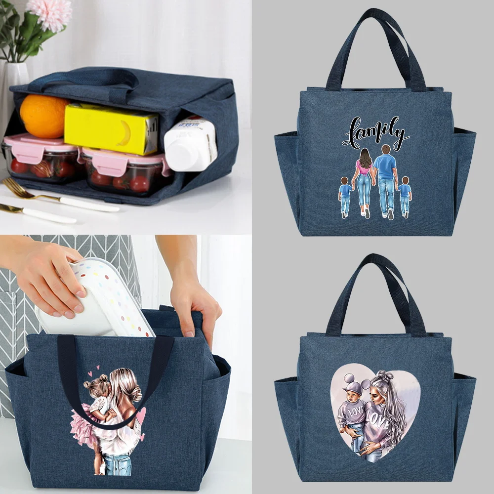

Portable Insulated Lunch Bag School Mom Series Printing Dinner Bags Multifunction Large Capacity Picnic Cooler Thermal Food Pack